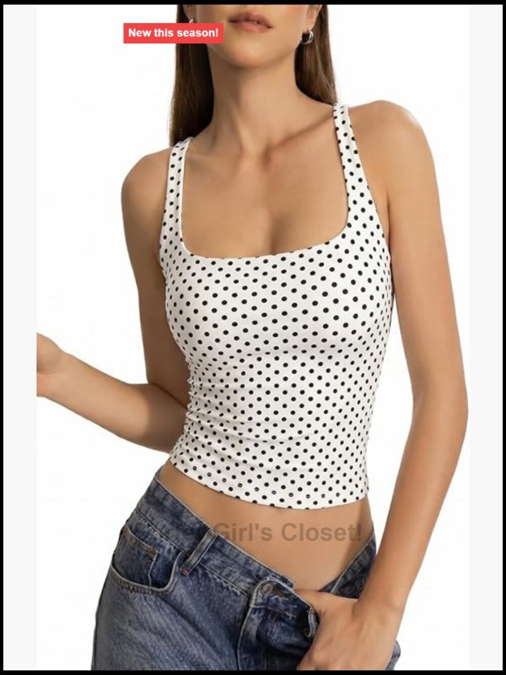 Women's Square Neck Tank Top with Built-In Bra Double Layered Sleeveless